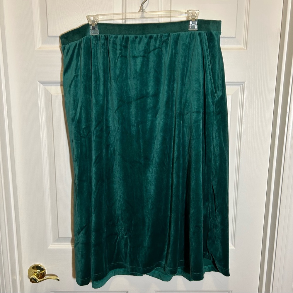 Woman Within Green Velour Skirt